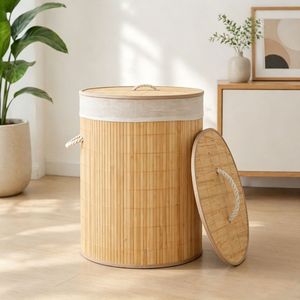 Bamboo woven laundry <b>basket</b>, <b>foldable</b> fabric storage <b>basket</b> for miscellaneous items and toys, with lid, dustproof, large - Product Image 3