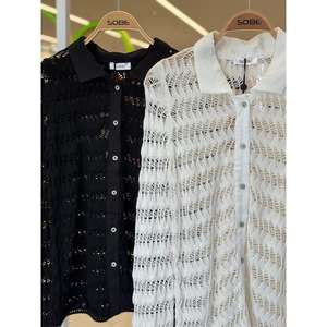 เสื้อคาร์ดิแกนถักสำหรับผู้หญิง แขนยาว ผ้าบาง สีเอครู สไตล์ลำลอง - Product Image 2