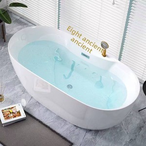 Bañera Ovalada Moderna y Minimalista <span class=keywords><strong>de</strong></span> Acrílico para Apartamentos Pequeños y Hoteles/Casas <span class=keywords><strong>de</strong></span> Huéspedes; Bañera Independiente Móvil <span class=keywords><strong>de</strong></span> una Sola Pieza sin Juntas - Product Image 3
