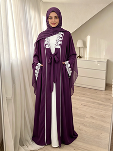 Modest Lace <b>Abaya</b> for Muslim Women Front Open Kimono <b>Abaya</b> Islamic Clothing with Lace Cuffs (1467) - Product Image 3