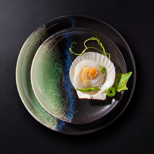 Vajilla de Porcelana de estilo japonés y coreano, Platos de piedra Natural Para restaurante, <span class=keywords><strong>Sushi</strong></span>, redondo, negro, elegante, plato principal - Product Image 1