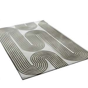 Alfombra Moderna de Lana y Acrílico con Diseño Geométrico, Hecha a Mano, Rectangular, Antideslizante, con Base de Látex, Resistente a las Manchas y Lavable - Product Image 1