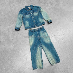 Ensemble de vêtements pour hommes personnalisés, style streetwear, ensemble en denim bleu, veste en jean et pantalon baggy, ensemble en denim délavé au soleil - Product Image 1