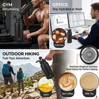 Bouteille d'eau modulaire 3-en-1 de 32 oz, gourde isotherme en acier inoxydable avec bec verseur à ouverture large, logo personnalisé