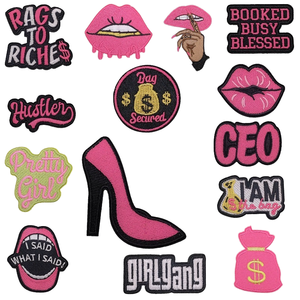 Girl's Series Embroidery Patch Patches Heart Flower Shape Twill Iron-On Technique with Lipstick High <b>Heels</b> for Hat Decoration - Product Image 1