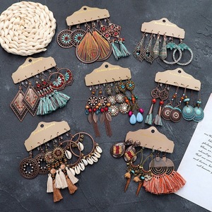 Set di 3 <span class=keywords><strong>orecchini</strong></span> Vintage bohémien da donna multicolore in rilievo <span class=keywords><strong>con</strong></span> grande nappa a goccia lunga alla moda gioielli a goccia lunga - Product Image 1