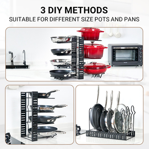 Modern <b>7</b>-Tier Adjustable Stackable Pot and Pan Organizer Rack Heavy Duty <b>Iron</b> Cookware Storage for Cabinet Countertop - Product Image 2