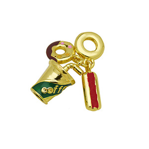 CZ9384 Dijes colgantes chapados en oro y esmaltados con diseños de huevo frito, vajilla, café, donut, cigarrillo y comida, para pulseras deslizantes - Product Image 3