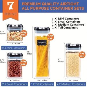 Juego de 7 Recipientes Rectangulares Transparentes para Cereales, Libres de BPA, Ecológicos, de Plástico de Grado Alimenticio, con Tapas Herméticas, Modernos para Almacenamiento - Product Image 4