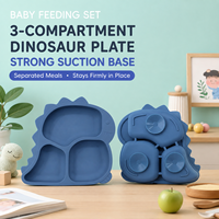 Lot de 10 pièces d'accessoires d'alimentation pour bébé en silicone de qualité alimentaire sans BPA, comprenant assiette à ventouse dinosaure, bol, bavoir, tasse d'apprentissage, cuillère à fruits, pour 0-12 mois