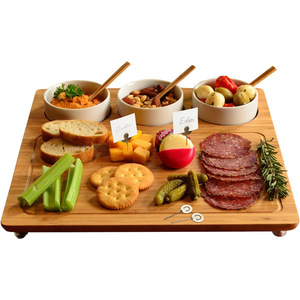 Plateau à fromage en bambou, plateau de service en bois avec bols pour pique-nique en plein air et usage domestique - Product Image 1
