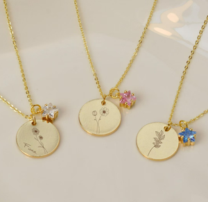 Collana <span class=keywords><strong>con</strong></span> <span class=keywords><strong>nome</strong></span> di incisione personalizzata <span class=keywords><strong>con</strong></span> <span class=keywords><strong>nome</strong></span> e fiore collana di pietra natale per lei - Product Image 2