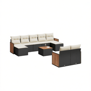 Ensemble de canapés de jardin modulaires en polyrotin noir, mobilier d'extérieur élégant avec coussins en mousse haute densité pour usage en terrasse - Product Image 1