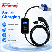 Nouveau chargeur EV portable de type 2 7 kW 32A 230V AC IP67, courant réglable, connecteur personnalisé, utilisation domestique européenne, Powermerry