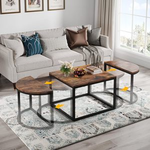 American-style minimalist steel and wood structure living room coffee <b>table</b> set, <b>sofa</b> side <b>table</b>, corner <b>table</b>, - Product Image 1