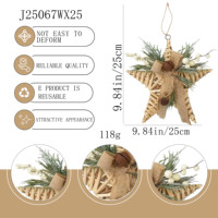 Adorno de Estrella de Navidad de Ratán Natural con Bayas Blancas y Lazo de Arpillera, Decoración Colgante de 10 Pulgadas para Exhibición Festiva, Venta al por Mayor