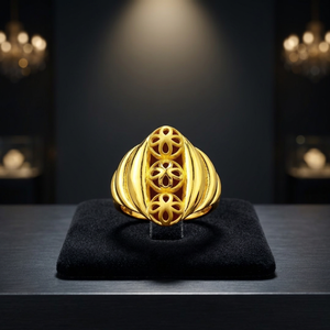 Luxury 24K <b>Gold</b> Natural Stone Floral Filigree <b>Cocktail</b> <b>Ring</b> Unisex Anniversary Everyday Wear Statement Jewelry - Product Image 4