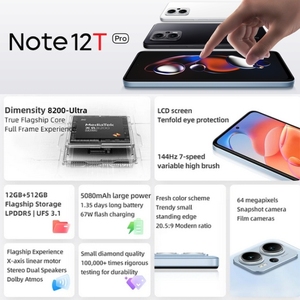 Redmi Note <span class=keywords><strong>12T</strong></span> Pro 5G Teléfono inteligente 12GB/512GB Octa Core 6,6 pulgadas 64MP Cámara trasera 5080mAh 67W Carga - Product Image 5