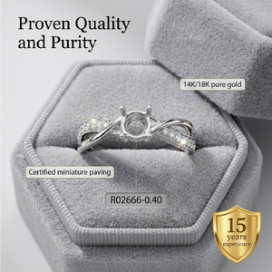 Anillo de compromiso nupcial para mujer de oro blanco de 18K con diamante natural redondo central, semimontura en blanco, pavé cruzado, venta al por mayor, pedido a granel - Product Image 4