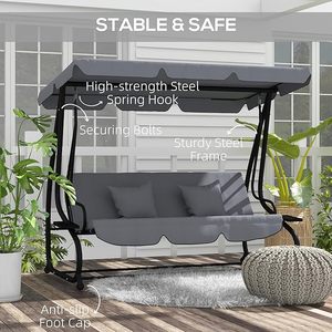 3-Seat açık sallanır sandalye, dönüştürme dorse, ayarlanabilir kanopi ile açık salıncak planör, çıkarılabilir yastık ve yastıklar - Product Image 4
