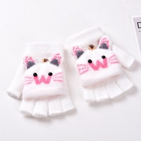 Nouveauté : Gants mi-doigts pour enfants, motif chat de dessin animé, épais et chauds, en tricot, convertibles en mitaines pour l'hiver, pour enfants et étudiants