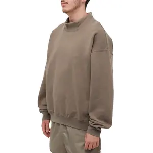 Drop Shoulders Mock Neck Men Oversized Sweatshirt Cotton Polyester Heavyweight Fleece Sweat Shirts
