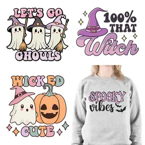 Halloween Spooky Vibes Designs DTF Druck handschuhe überträgt Dekoration drucken BOO Cute Ghost DTF Transfer Aufkleber für Hoodies