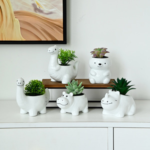 <span class=keywords><strong>Vaso</strong></span> <span class=keywords><strong>in</strong></span> Ceramica Bianca per <span class=keywords><strong>Piante</strong></span> Succulente, Design Creativo a Forma di Dinosauro, per Esportazione - Product Image 1