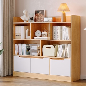 대나무 모던 홈 플로어 책꽂이 벽걸이형 다층 수납 진열대 캐비닛 도어 거실 선반 조합 - Product Image 1