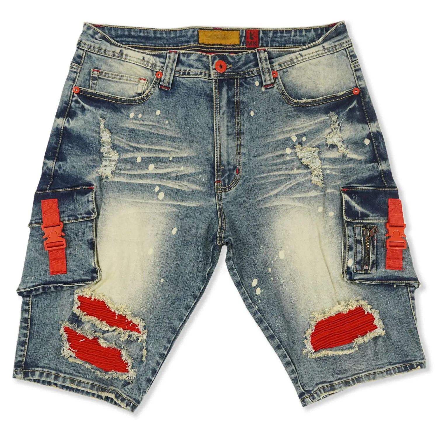 Zhuo Yang Garment Men's High Street Casual Denim Fabric Shorts Nylon Trendy Moto & Solid Biker Style Hole Spray Painting Jeans