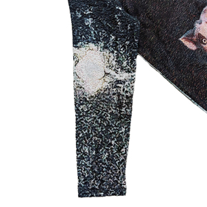 Sweat à capuche unisexe rétro avec broderie graphique de personnage fantastique et cochon mignon, tissé artistique, style streetwear - Product Image 5