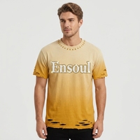 T-shirts Premium en Coton Épais 320 g/m² Coupe Boxy, Logo Strass Vieilli Effet Délavé, Teinture Dip Dye, Style Streetwear pour Propriétaires de Marques