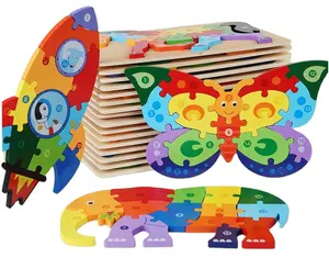 Big size Wooden Puzzle animal plane educational toy Montessori Toys for Toddlers Early Educational Block Puzzles Gift for kids