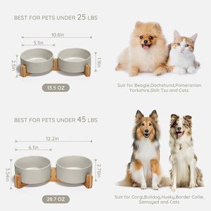 Commercio all'ingrosso ceramica cane <span class=keywords><strong>e</strong></span> gatto ciotola con supporto in legno antiscivolo tappetino di bambù telaio Pet Feeder <span class=keywords><strong>per</strong></span> <span class=keywords><strong>cani</strong></span> <span class=keywords><strong>gatti</strong></span> - Product Image 2