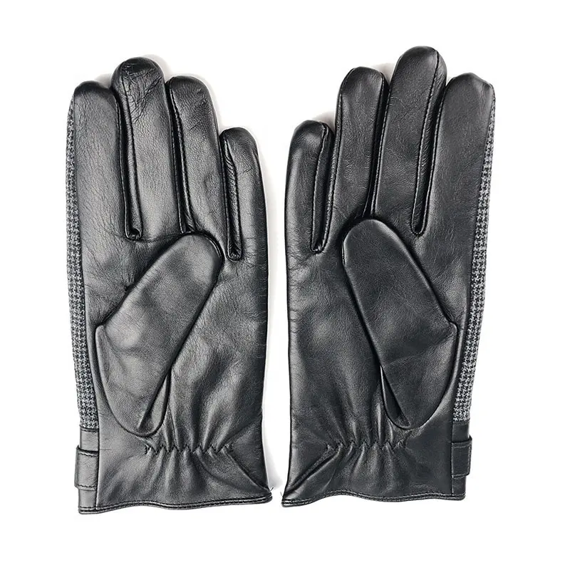 Fashion Male Half Genuine Sheepskin Winter Motorbike Driver Leather Gloves