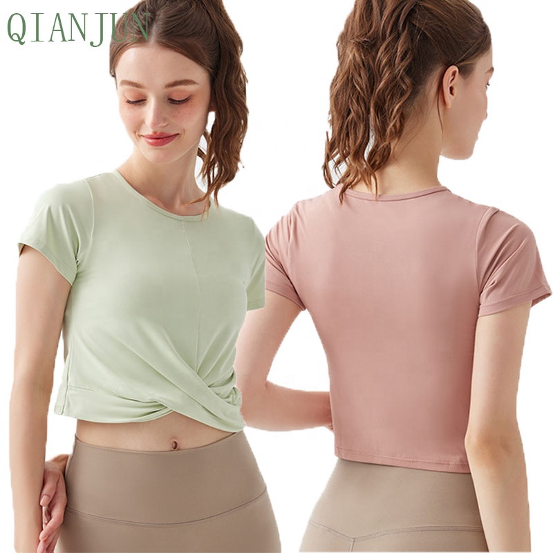 Summer New Style Women's Loose Breathable Athletic Yoga Top Short-sleeve for Gym High Intensity Exercise Solid Color Yoga Top