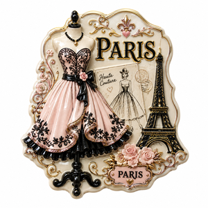 Aimant de réfrigérateur WeiVista Unique Paris : Robe Tendance, Tour Eiffel, Motifs Floraux – Souvenir Personnalisé du Fabricant - Product Image 1