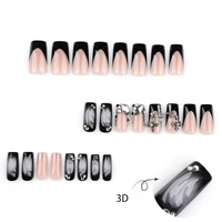 Uñas Postizas de Lujo Hechas a Mano con Etiqueta Privada, Blanqueadoras, con Pedrería 3D, Forma Ataúd Larga y Almendrada, Alta Calidad, Venta al por Mayor