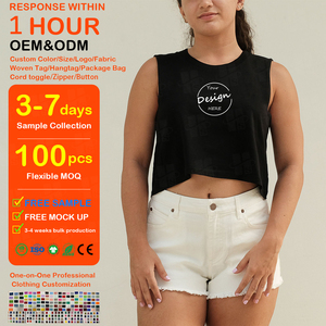 เสื้อกล้ามครอปผ้าฝ้ายสำหรับผู้หญิง ขายส่งแบบ OEM รับสกรีนโลโก้ลายกราฟิกตามสั่ง เหมาะสำหรับออกกำลังกาย วิ่ง และสวมใส่ทั่วไป - Product Image 1