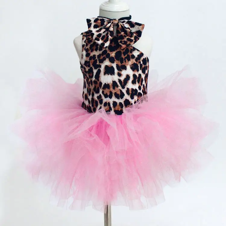 Alta calidad verano cumpleaños salvaje leopardo estampado Ballet bebé tutú vestidos para niñas niños con lazos para el pelo