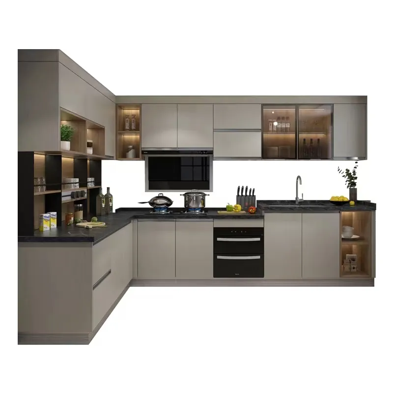 Mdf Compact Luxury Flat Pack Commercial Fitted Shelving Tall Modern Kitchen Storage Cabinet Pantry Kitchen Units