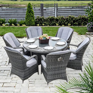 Ensemble de salle à manger rectangulaire Audu UK Grey <span class=keywords><strong>Cannes</strong></span> en rotin pour 6 personnes - Product Image 2