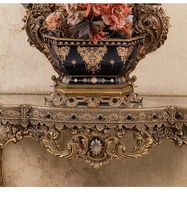 Console de luxe en bois brun peinte à la main, style baroque italien, avec figurines sculptées en métal, meuble rétro pour hall d'entrée de palais