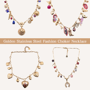 Collana dorata in acciaio inossidabile a colori YXQ 83 con collana pendente alla moda con zirconi - Product Image 3