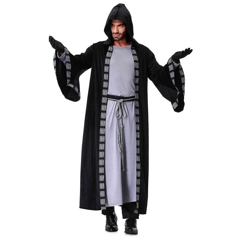 6332 Gray robe, long robe coat, belt, waist rope, gloves