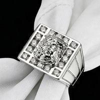 Bague de luxe pour hommes en argent 925 plaqué or avec zircone pavée, tête de lion pour rappeurs