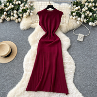 Robe élégante sans manches en tricot pour femmes, robe longue décontractée avec boutons décoratifs pour un usage quotidien, robe pour femmes