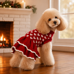 Paleo Pet Apparel Adorable Christmas Pet Ropa de invierno Warm Dog Knit Sweater Ruffle Dress Custom Heart Ropa para mascotas - Product Image 2