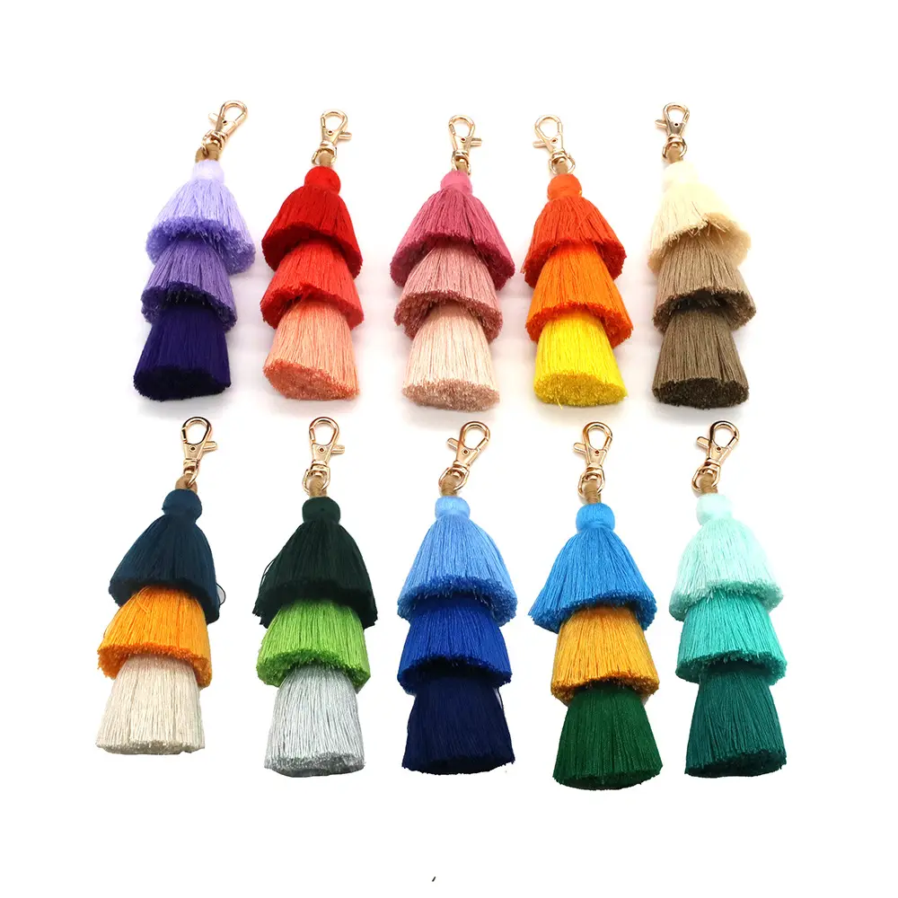 Porte-clés à pompons colorés pour femmes Porte-clés à pendentifs de bohème avec breloques