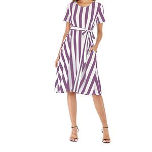 Wholesale Custom OEM High Quality Vintage European American Fashion Style Women's Midi A-Line Viscose Short Sleeve <b>Dress</b> - Product Image 2